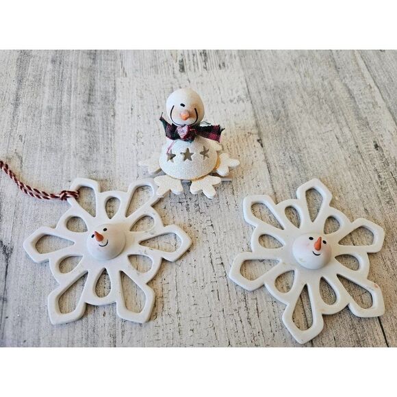Hallmark snowman snowflake porcelain ornament clip Xmas tree - Picture 1 of 8